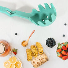Premium XL Silicone Pasta Fork, High Heat Resistant to 600°F, Hygienic One Piece Design, Spaghetti Strainer & Server Spoon